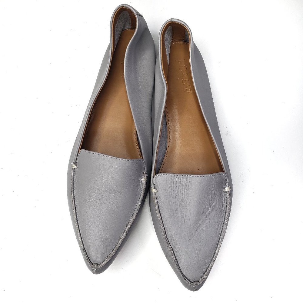 J.Crew Edie Pointed Toe Flats 8 Grey Slip On Leather